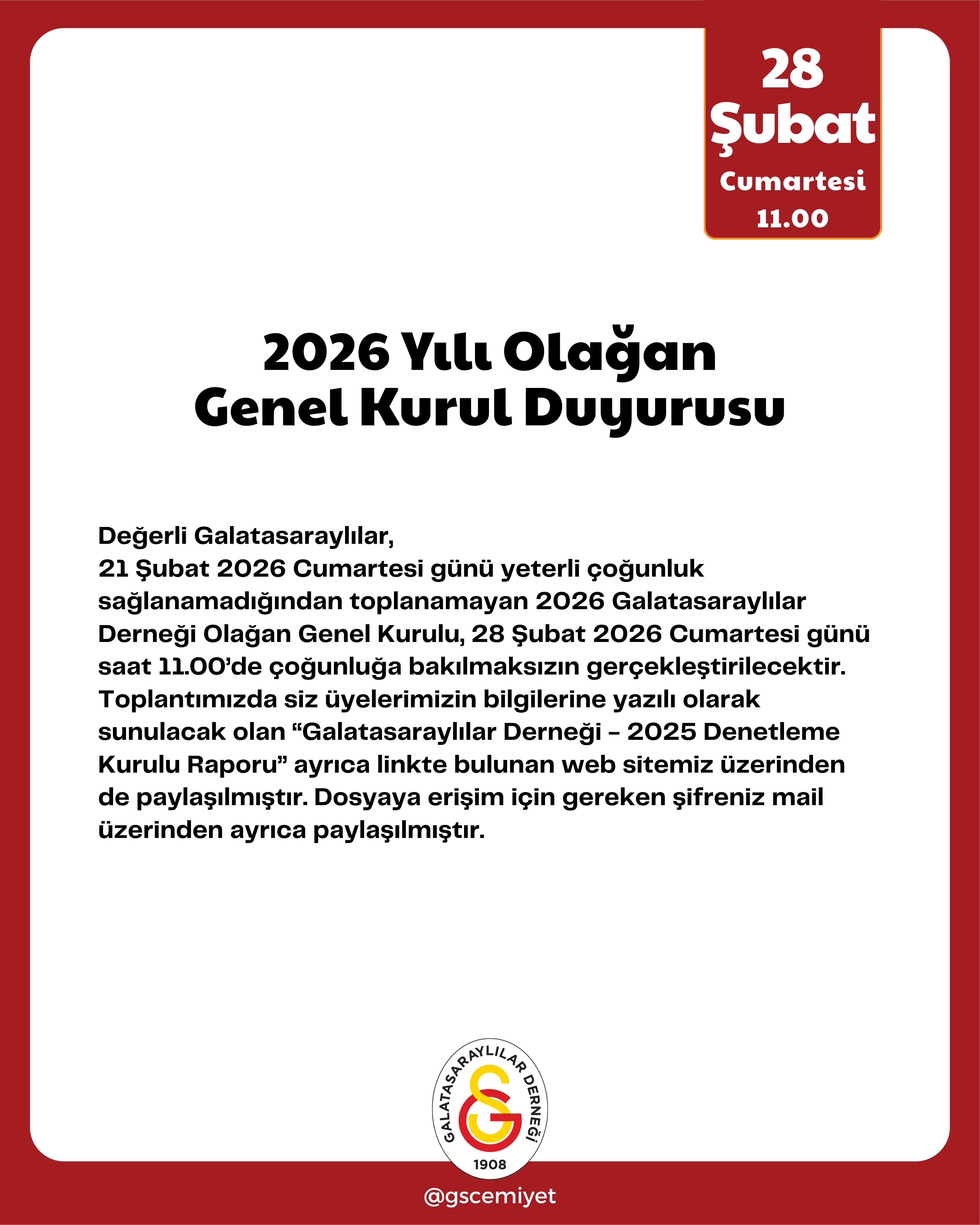 Galatasaraylılar Derneği - 2025 Yılı Denetim Kurulu Raporu